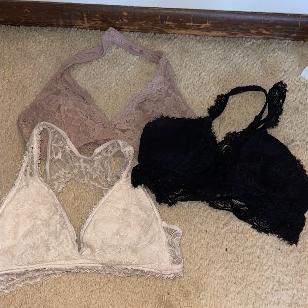 Lace Bralette Trio - Black, Off white and mauve